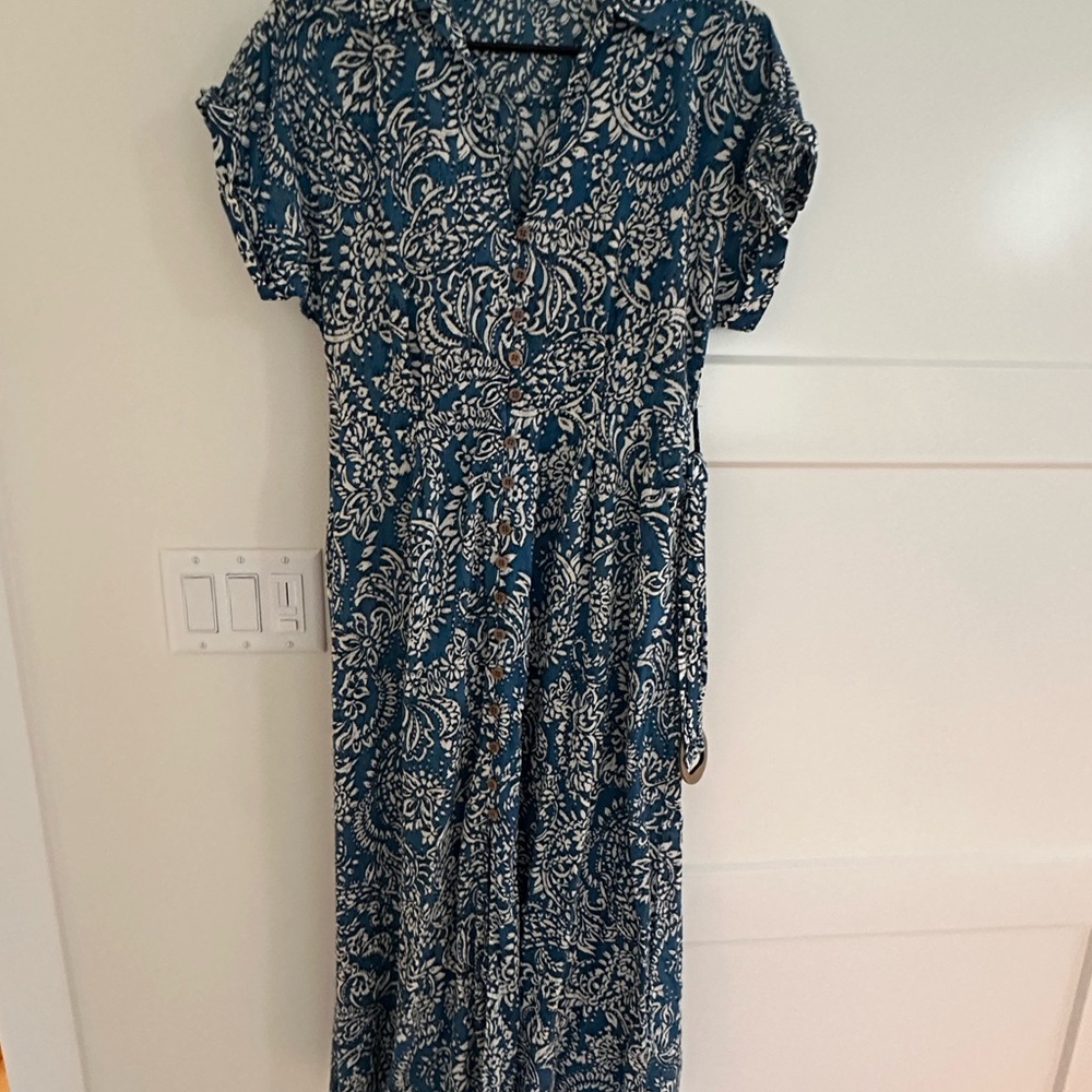 Zara Navy and White Patterned Maxi Dress